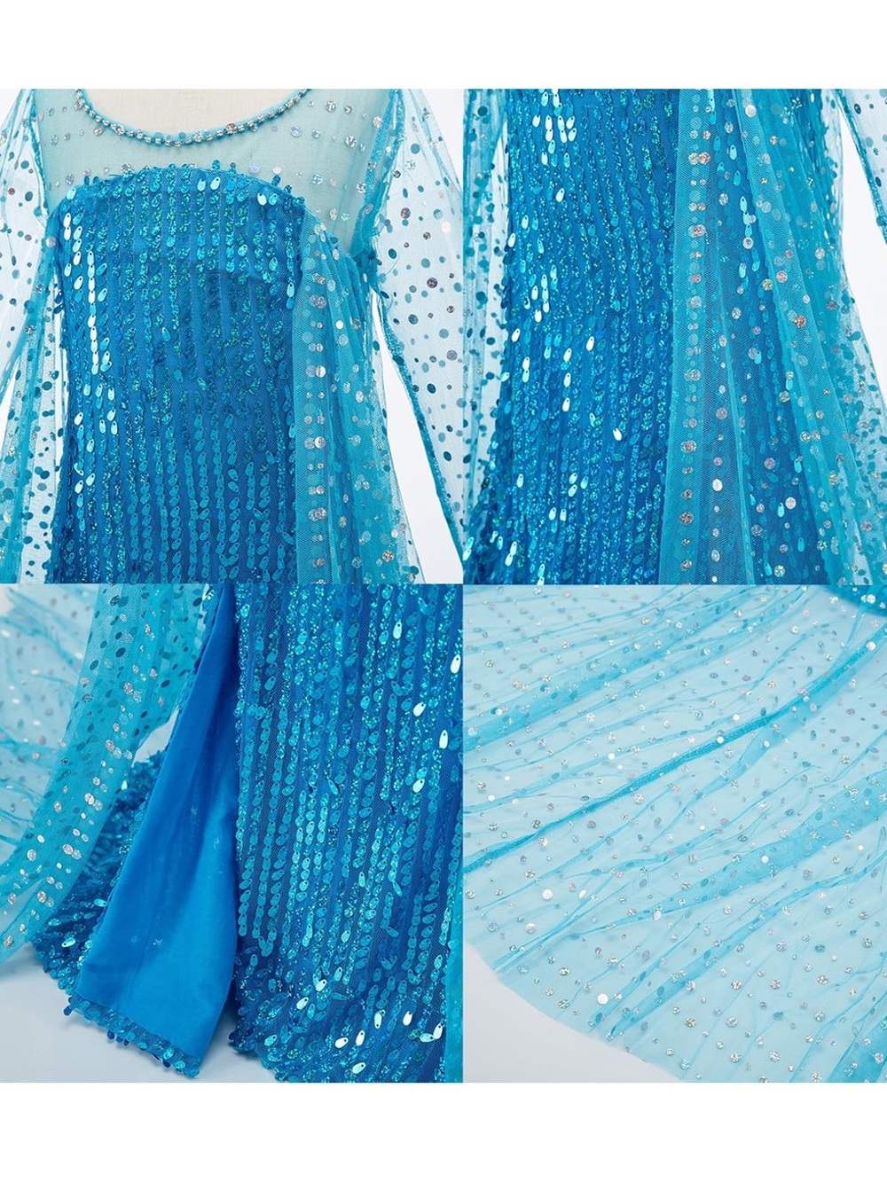 Girls Elsa Inspired Blue Sequin Dress with Cape – Size 130 (5–6Y) - Picture 3 of 12